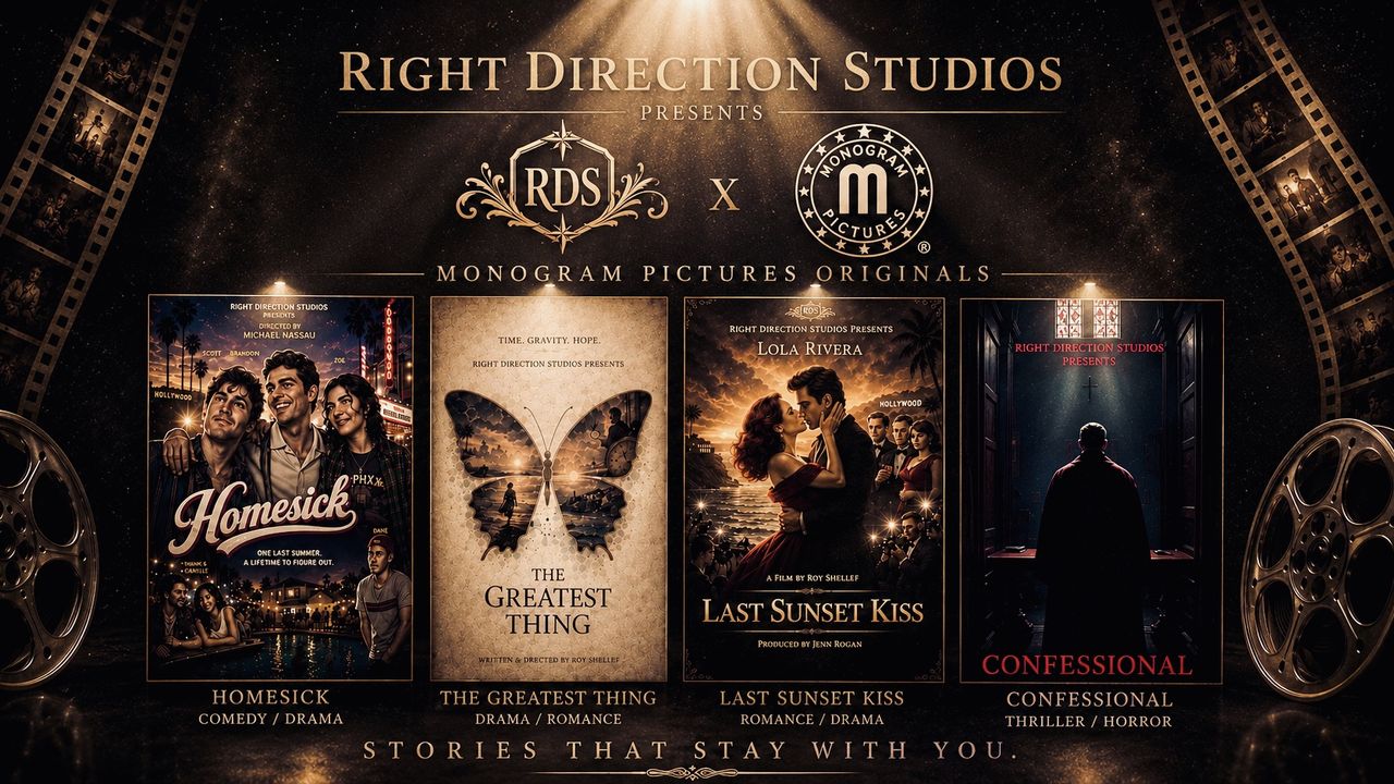Right Direction Studios x Monogram Pictures Originals: Homesick, The Greatest Thing, Last Sunset Kiss, Confessional